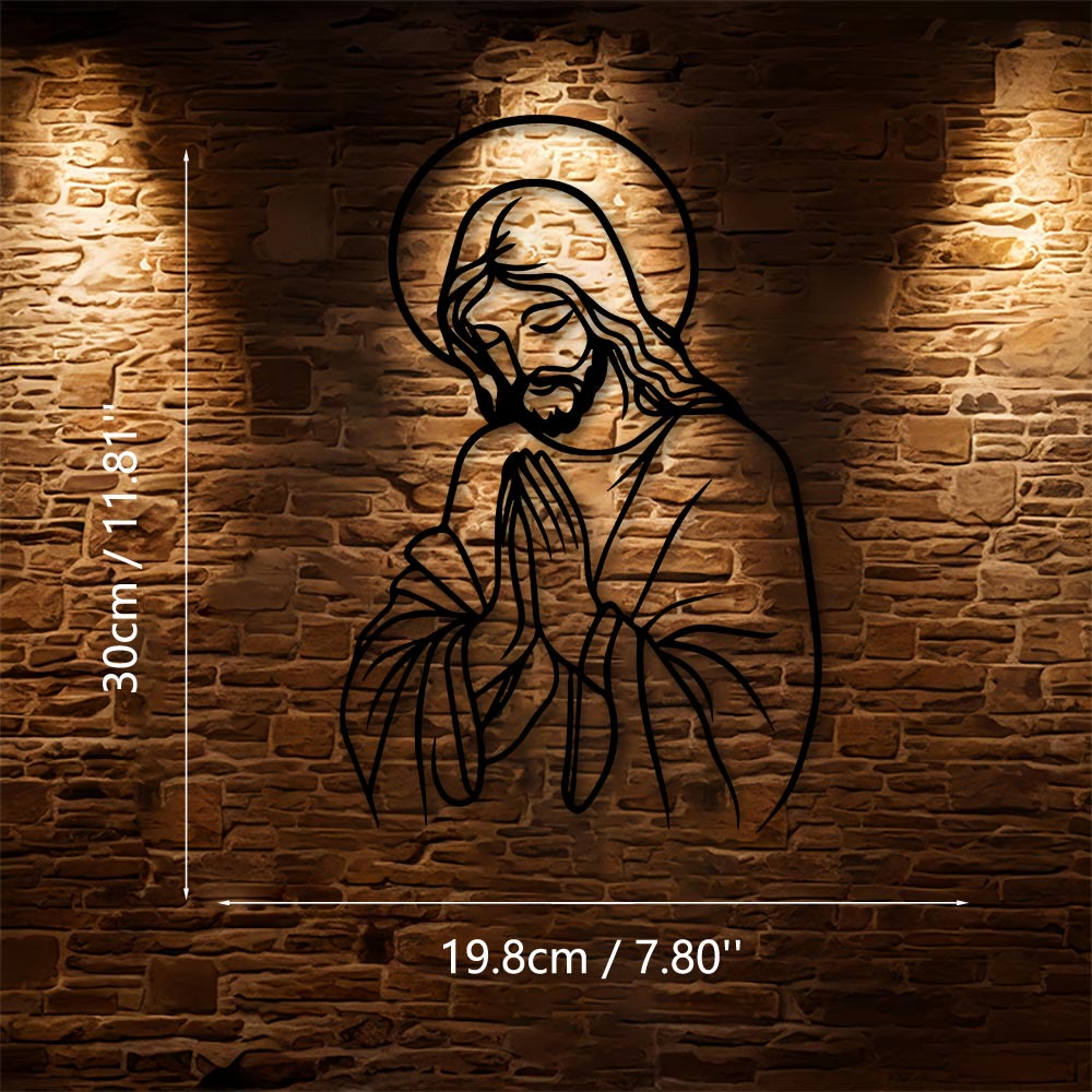 Christianartworkshop Minimal Line Art Praying Jesus Halo Metal Wall Decor: A Symbol of Humble Sacred Devotion - 7.80"*11.81"*0.04"/19.8cm*30cm*0.1cm - image 6