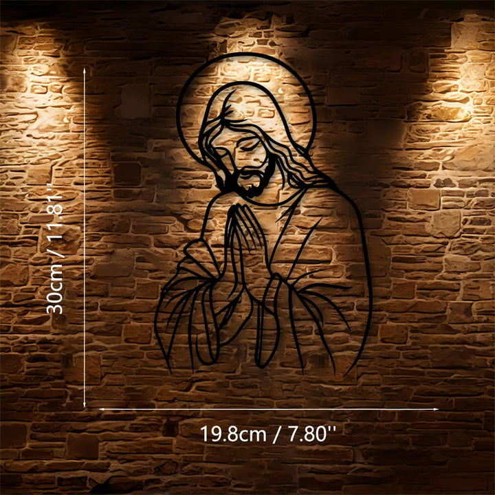 Christianartworkshop Minimal Line Art Praying Jesus Halo Metal Wall Decor: A Symbol of Humble Sacred Devotion - 7.80"*11.81"*0.04"/19.8cm*30cm*0.1cm - image 6