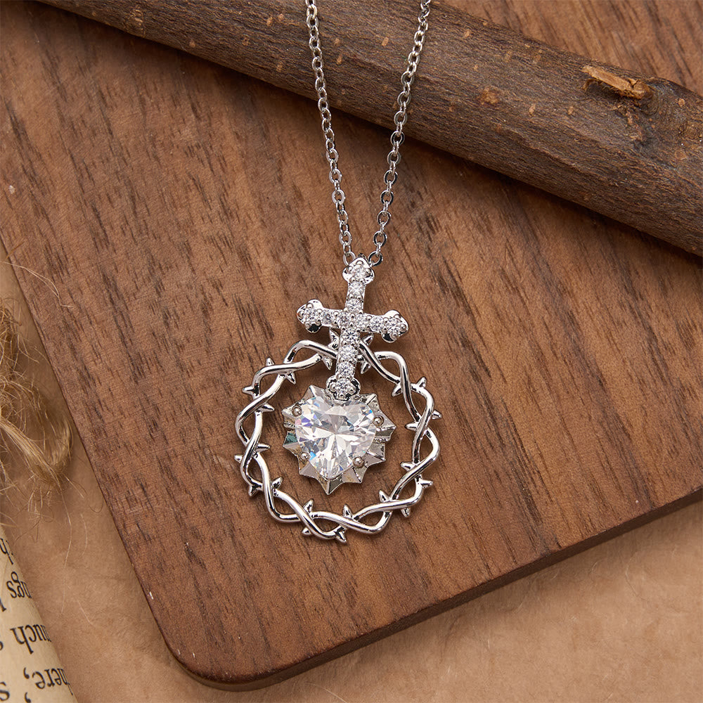 Christianartworkshop Pavé Zircon Cross with Thorn Wreath & Heart-Cut Gem Pendant Necklace: A Symbol of Sacred Redeeming Love - image 7