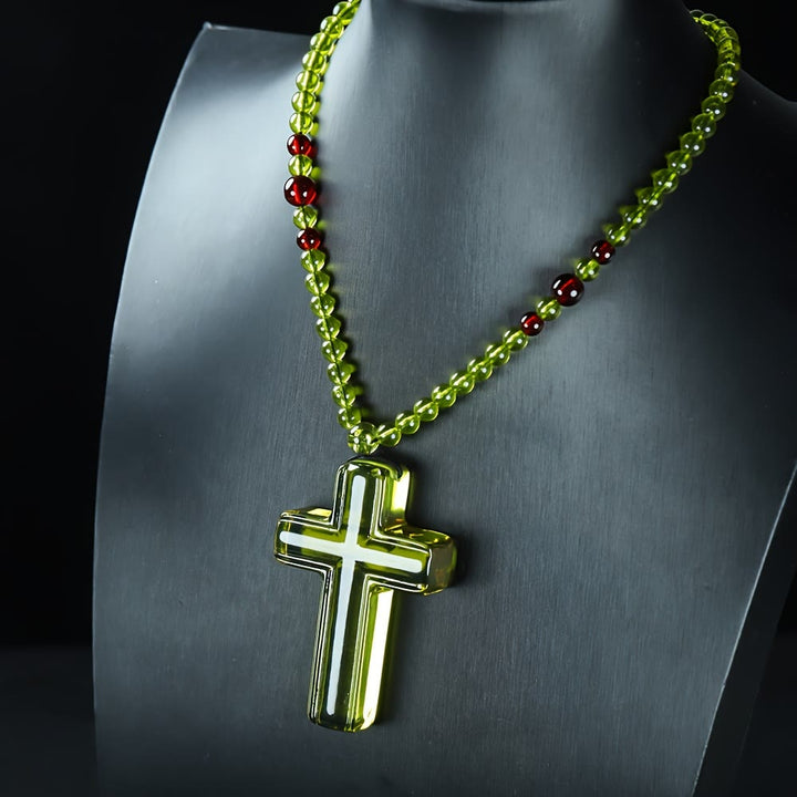 Christianartworkshop Solid Glossy Resin Amber-Style Cross Pendant with Alternate Bead Adjustable Cord Necklace - image 4