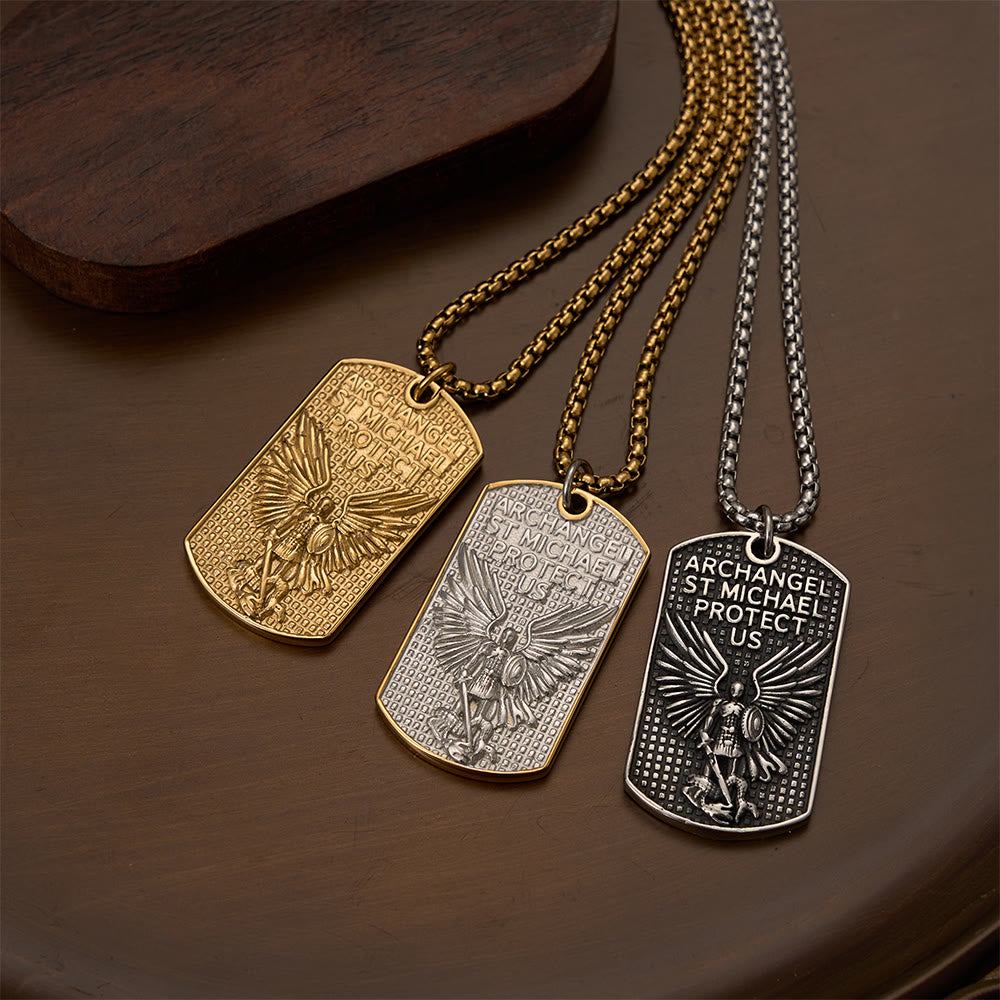 Christianartworkshop Dual-Side Engraved Archangel St.Michael Dog Tag Box Chain Necklace: An Emblem of Brave Sacred Devotion - image 0