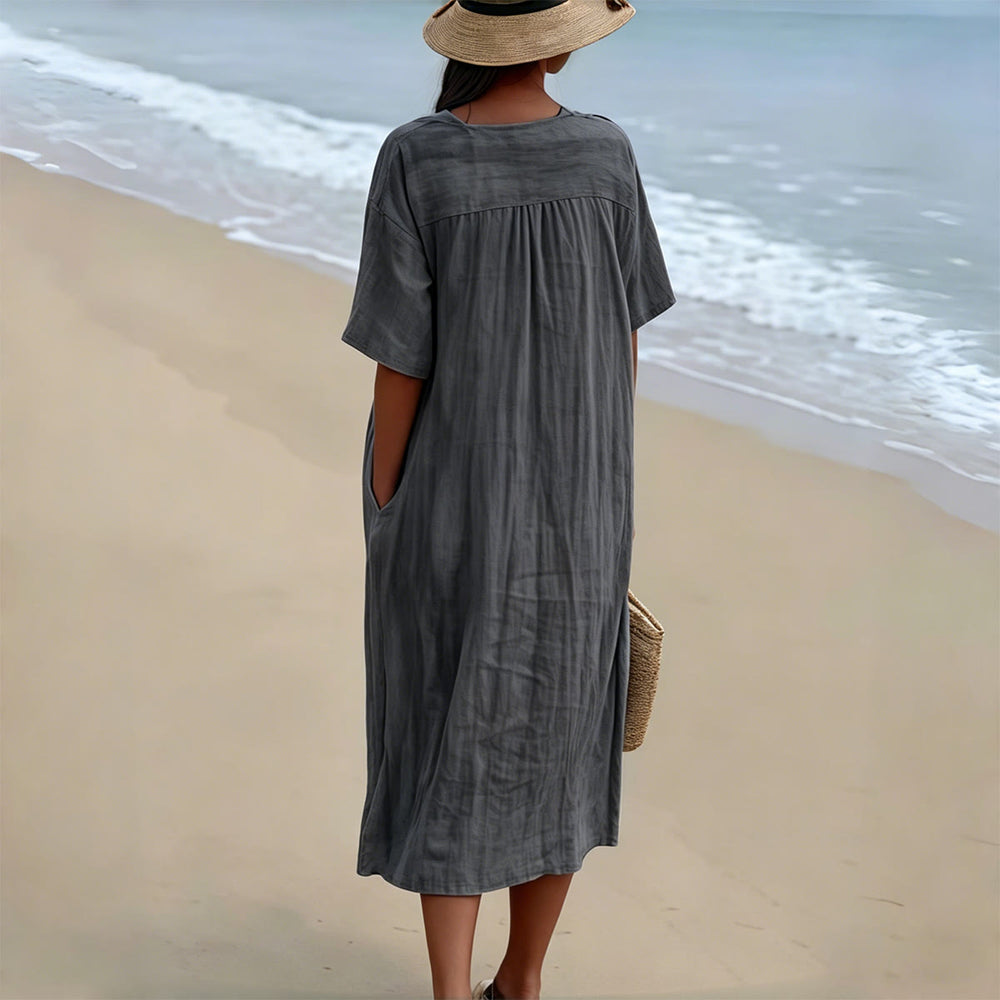 Christianartworkshop "Love Them Anyway" Matthew 5:44 Heart Leaf Print V-Neck Short Sleeve Midi Dress - image 1