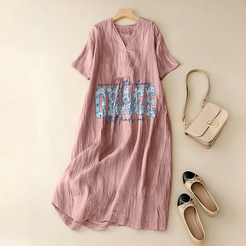 Christianartworkshop Classic "His Grace Still Finds Me" Plaid Print V-Neck Loose Midi Dress - image 4