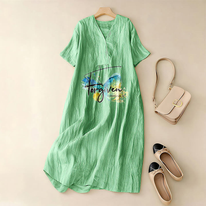 Christianartworkshop Church Gathering Outfit Bible Verse Watercolor Butterfly V-Neck Midi Dress - image 16