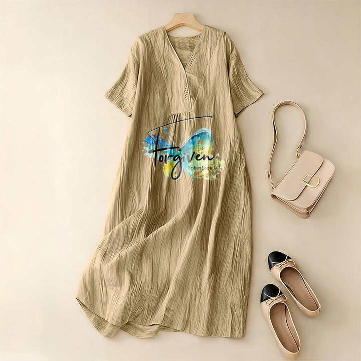 Christianartworkshop Church Gathering Outfit Bible Verse Watercolor Butterfly V-Neck Midi Dress - image 4