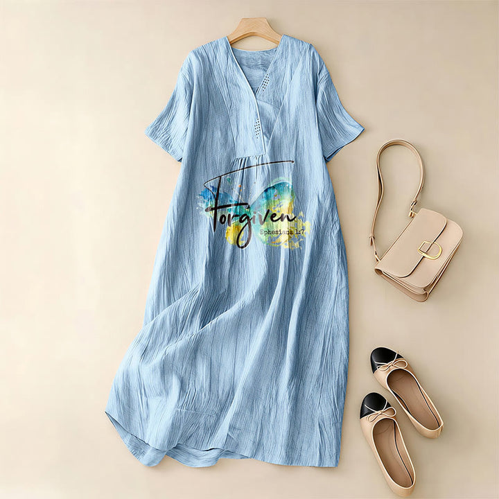 Christianartworkshop Church Gathering Outfit Bible Verse Watercolor Butterfly V-Neck Midi Dress - image 13