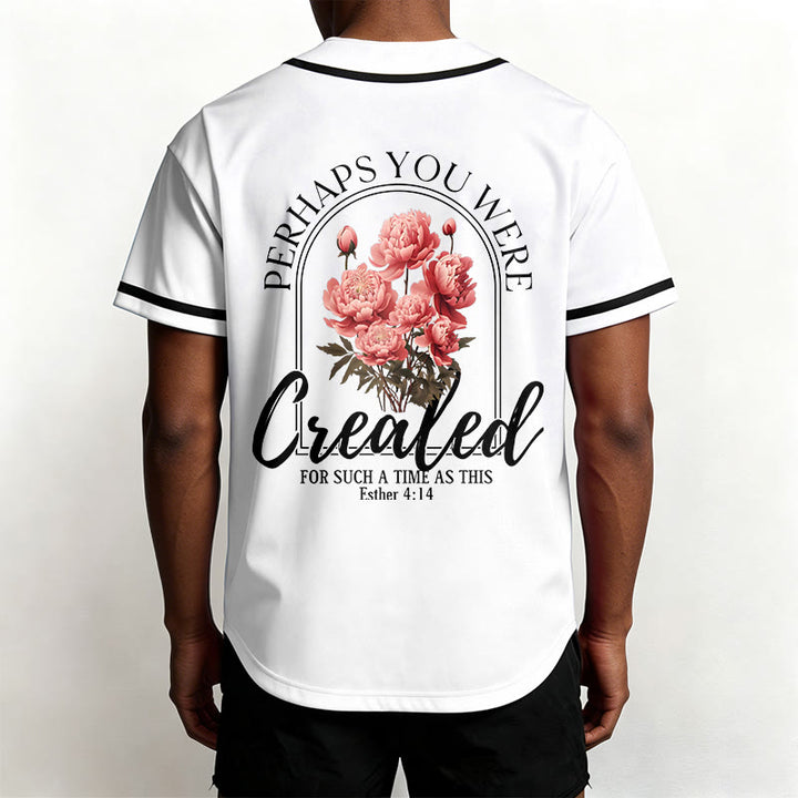 Christianartworkshop "Perhaps You Were Created For Such A Time As This" Esther 4:14 Peony Faith Print Button-Up Baseball Jersey - image 4