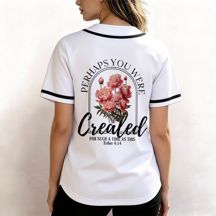 Christianartworkshop "Perhaps You Were Created For Such A Time As This" Esther 4:14 Peony Faith Print Button-Up Baseball Jersey - image 5