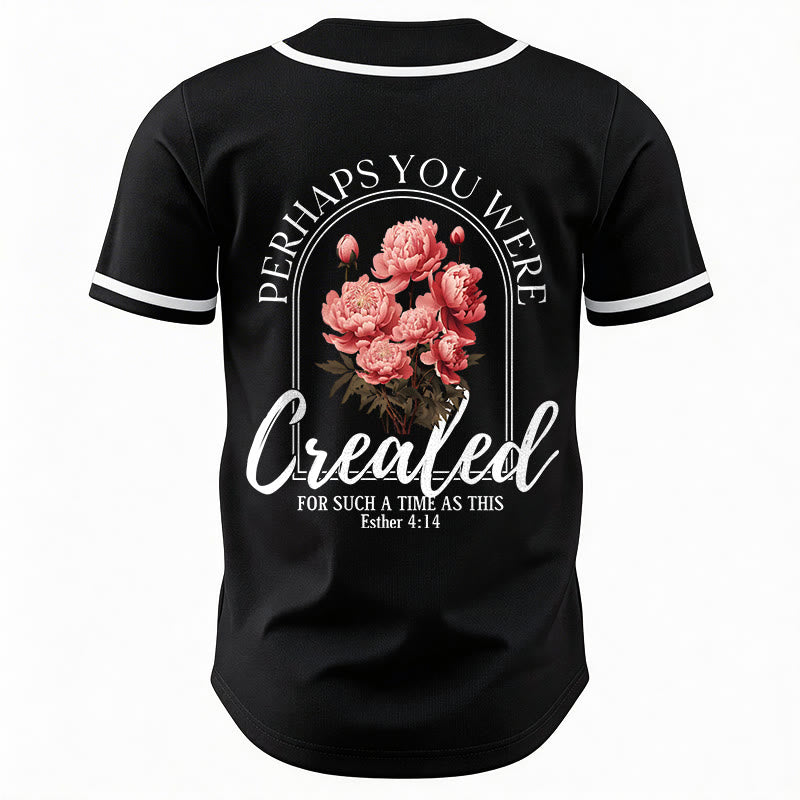 Christianartworkshop "Perhaps You Were Created For Such A Time As This" Esther 4:14 Peony Faith Print Button-Up Baseball Jersey - image 13