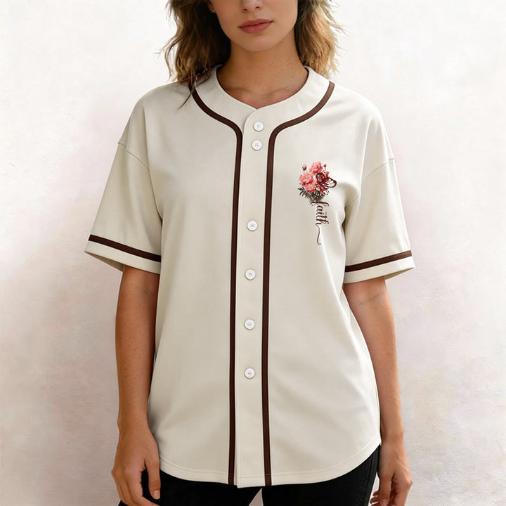 Christianartworkshop "Perhaps You Were Created For Such A Time As This" Esther 4:14 Peony Faith Print Button-Up Baseball Jersey - image 16