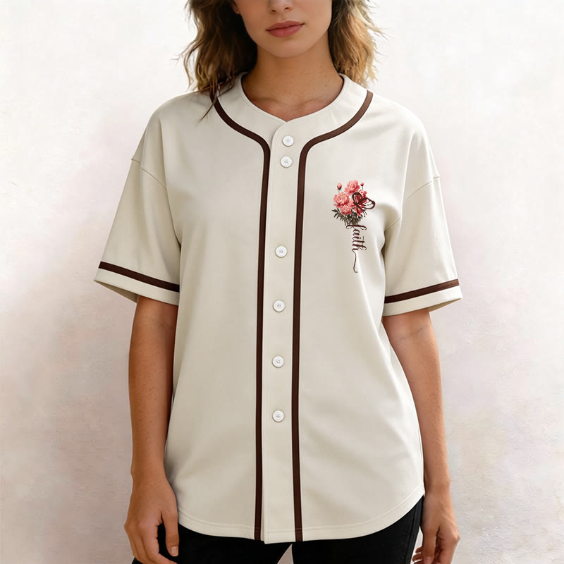 Christianartworkshop "Perhaps You Were Created For Such A Time As This" Esther 4:14 Peony Faith Print Button-Up Baseball Jersey - image 16