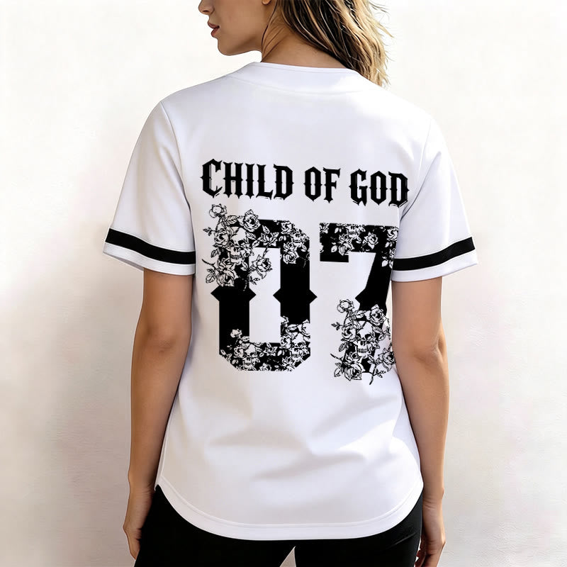 Christianartworkshop "Child Of God" Floral Filled Number 07 Button-Up Baseball Jersey - image 12
