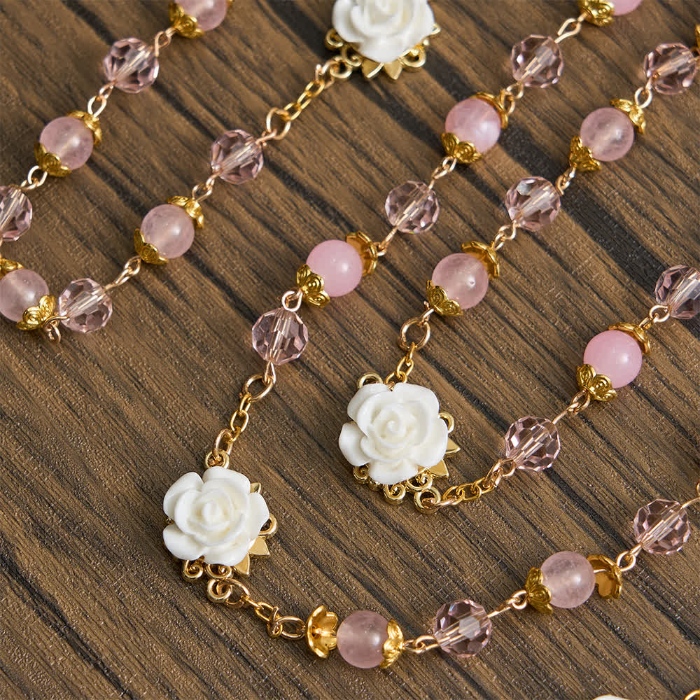 Christianartworkshop Pink Crystal & White Rose Our Lady of Guadalupe Rosary - image 7
