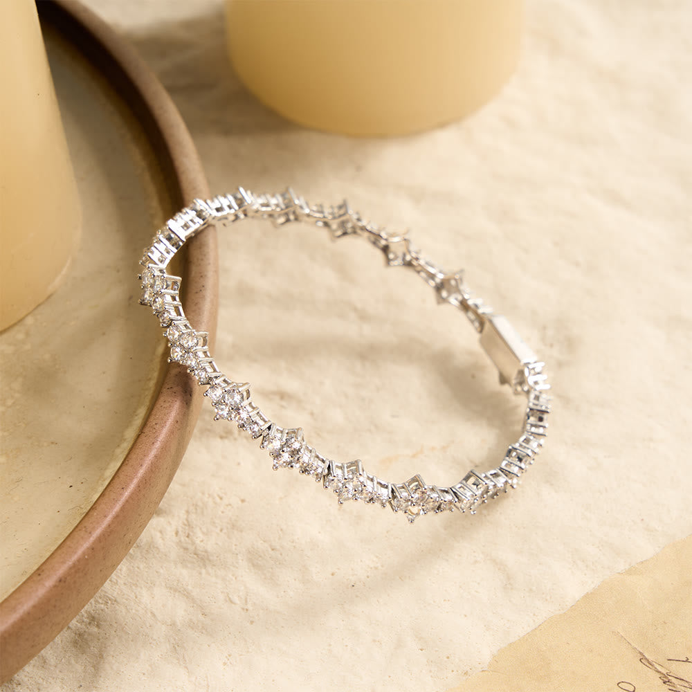 Christianartworkshop Cluster Paved Zircon Star-Shaped Cross Link Bracelet & Single Strand Necklace - Silver - Bracelet 9''/23CM - image 6