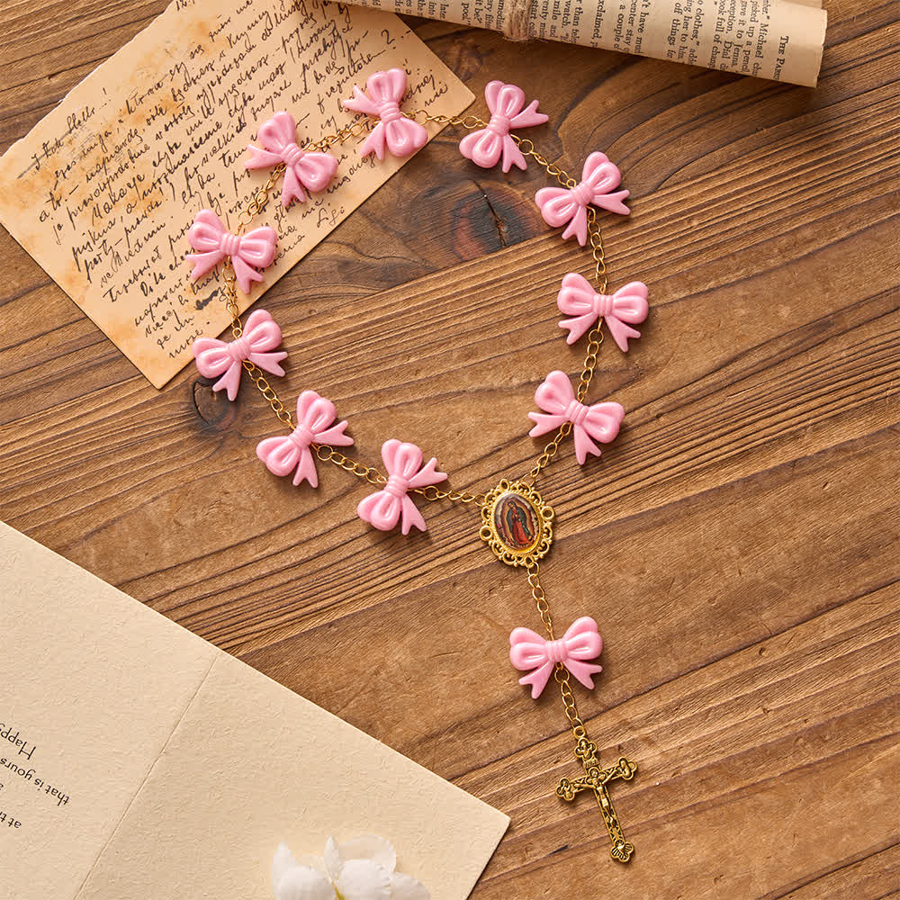 Christianartworkshop Our Lady of Guadalupe Pink Bow Rosary: Carry Her Gentle Blessings - image 2