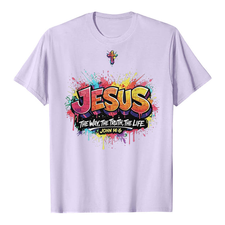 Christianartworkshop "Jesus The Way The Truth The Life John 14:6" Graffiti Splash Cross Premium Short Sleeve T-Shirt - Purple - 2XL - image 4