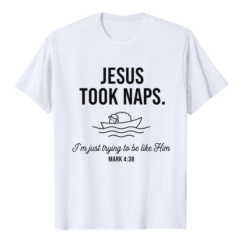 Christianartworkshop Funny Faith Quote Napping Lamb On Boat Minimal Line Graphic Premium Short Sleeve T-Shirt - White - 2XL - image 2