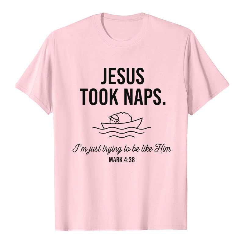 Christianartworkshop Funny Faith Quote Napping Lamb On Boat Minimal Line Graphic Premium Short Sleeve T-Shirt - Pink - 2XL - image 3