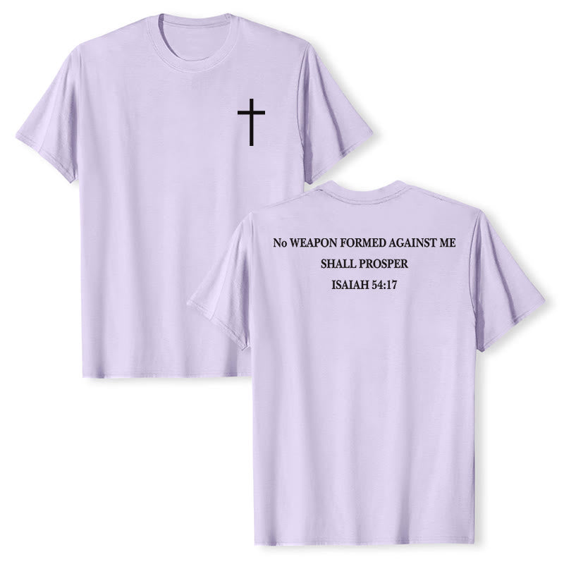 Christianartworkshop No Weapon Formed Against Me Shall Prosper Isaiah 54:17 Front Cross Back Scripture Premium Short Sleeve T-Shirt - Purple - 2XL - image 12