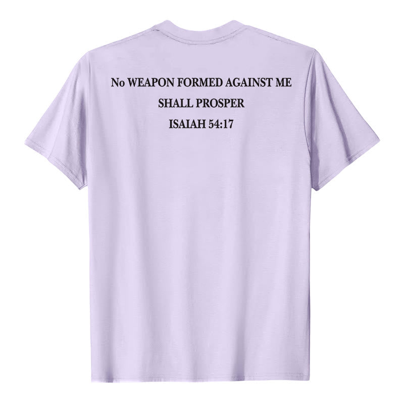 Christianartworkshop No Weapon Formed Against Me Shall Prosper Isaiah 54:17 Front Cross Back Scripture Premium Short Sleeve T-Shirt - image 14