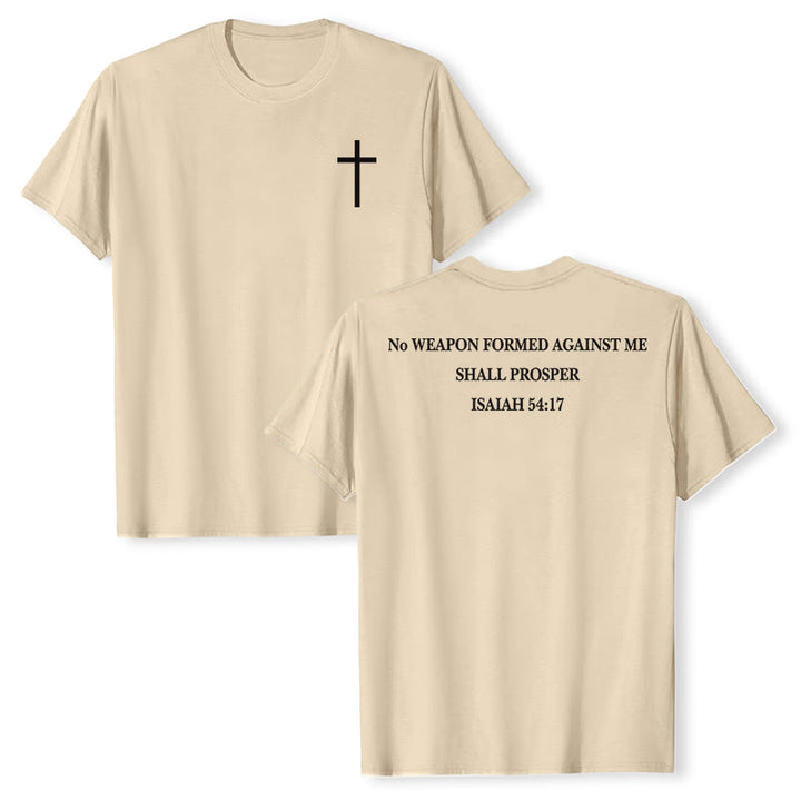 Christianartworkshop No Weapon Formed Against Me Shall Prosper Isaiah 54:17 Front Cross Back Scripture Premium Short Sleeve T-Shirt - Beige - 2XL - image 24