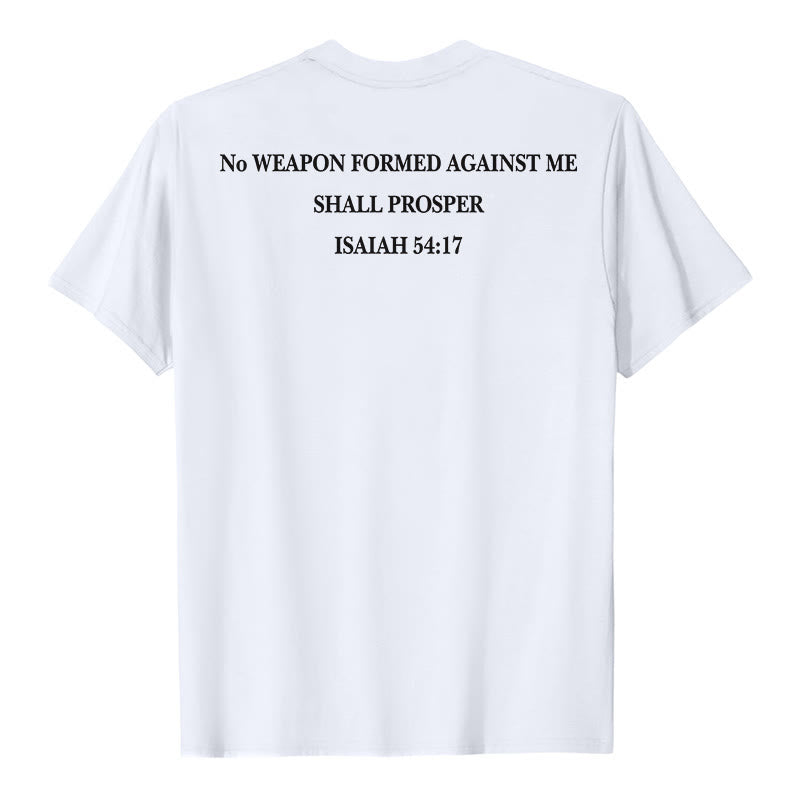 Christianartworkshop No Weapon Formed Against Me Shall Prosper Isaiah 54:17 Front Cross Back Scripture Premium Short Sleeve T-Shirt - image 8