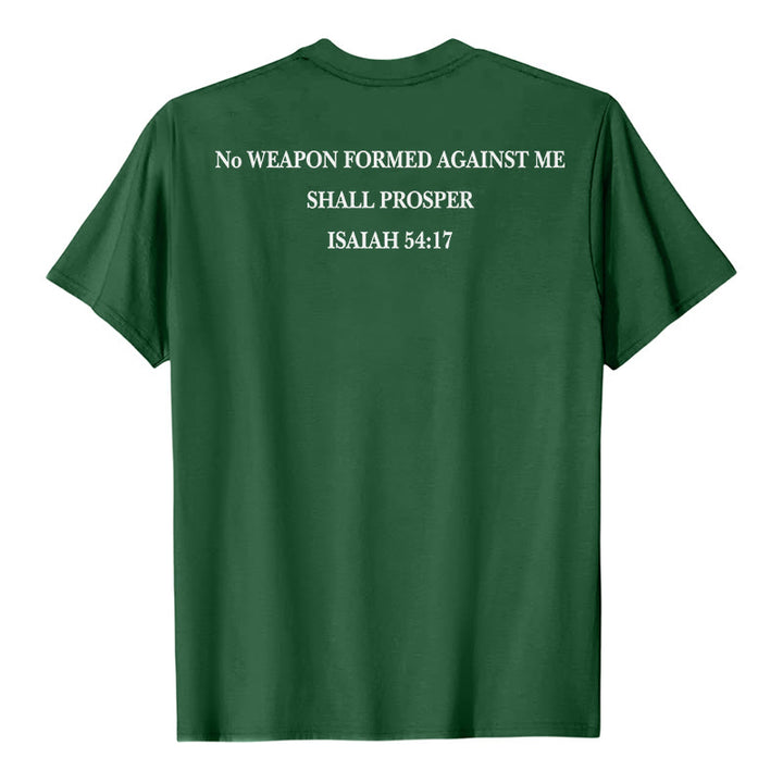 Christianartworkshop No Weapon Formed Against Me Shall Prosper Isaiah 54:17 Front Cross Back Scripture Premium Short Sleeve T-Shirt - image 20