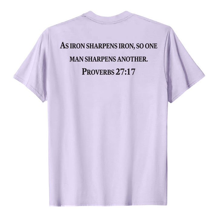 Christianartworkshop As Iron Sharpens Iron Proverbs 27:17 Front Chest Cross Back Scripture Premium Short Sleeve T-Shirt - image 14