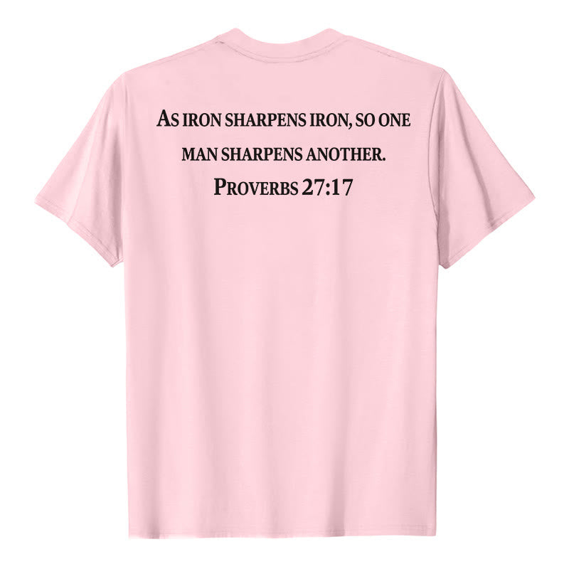 Christianartworkshop As Iron Sharpens Iron Proverbs 27:17 Front Chest Cross Back Scripture Premium Short Sleeve T-Shirt - image 11