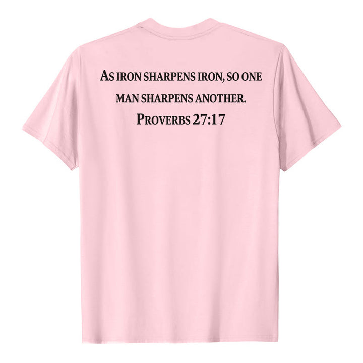 Christianartworkshop As Iron Sharpens Iron Proverbs 27:17 Front Chest Cross Back Scripture Premium Short Sleeve T-Shirt - image 11