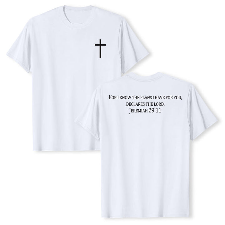 Christianartworkshop For I Know The Plans I Have For You Jeremiah 29:11 Front Chest Cross Back Scripture Premium Short Sleeve T-Shirt - White - 2XL - image 0