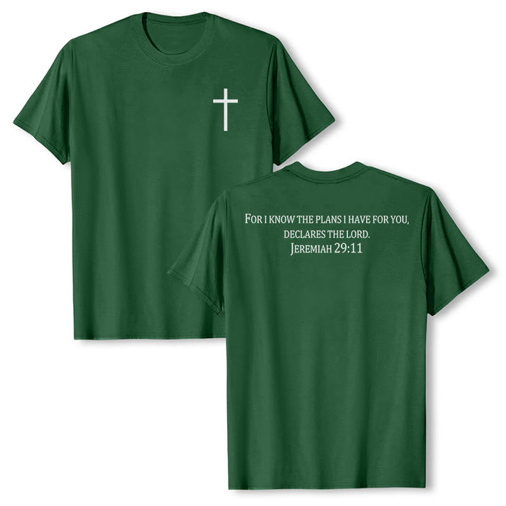 Christianartworkshop For I Know The Plans I Have For You Jeremiah 29:11 Front Chest Cross Back Scripture Premium Short Sleeve T-Shirt - Dark Green - 2XL - image 18
