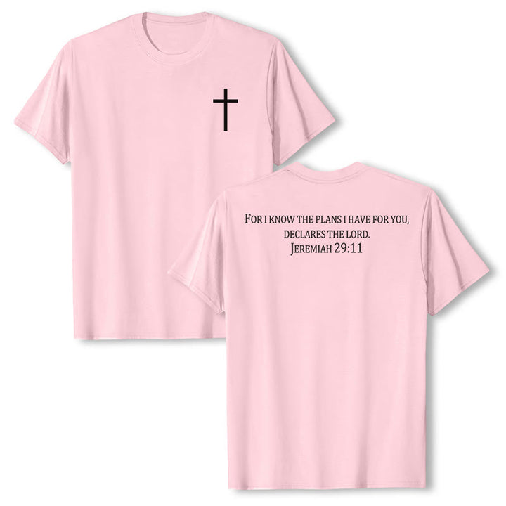 Christianartworkshop For I Know The Plans I Have For You Jeremiah 29:11 Front Chest Cross Back Scripture Premium Short Sleeve T-Shirt - Pink - 2XL - image 9
