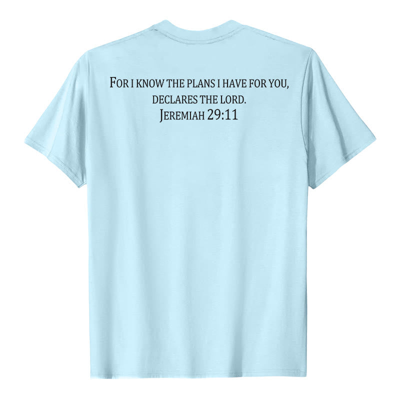 Christianartworkshop For I Know The Plans I Have For You Jeremiah 29:11 Front Chest Cross Back Scripture Premium Short Sleeve T-Shirt - image 23