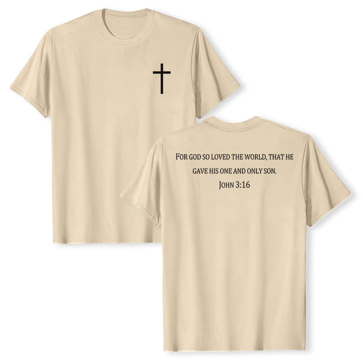 Christianartworkshop John 3:16 For God So Loved The World Front Chest Cross Back Scripture Premium Short Sleeve T-Shirt - Beige - 2XL - image 24