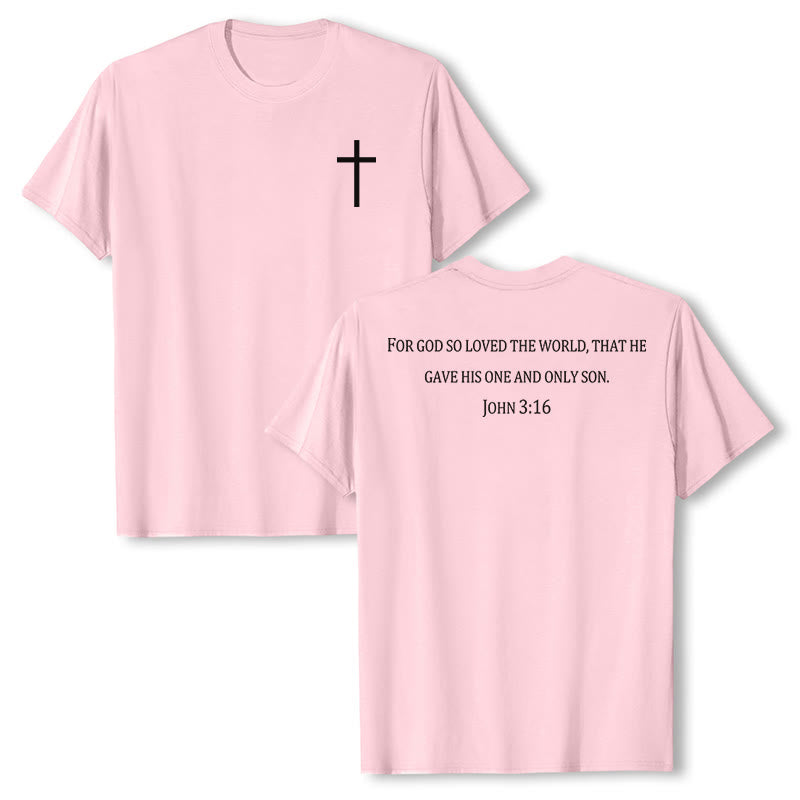 Christianartworkshop John 3:16 For God So Loved The World Front Chest Cross Back Scripture Premium Short Sleeve T-Shirt - Pink - 2XL - image 9