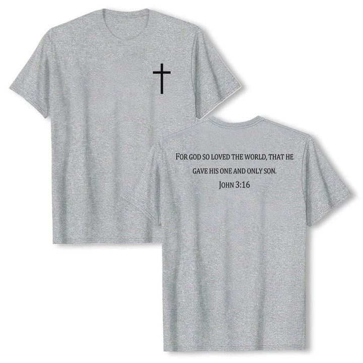 Christianartworkshop John 3:16 For God So Loved The World Front Chest Cross Back Scripture Premium Short Sleeve T-Shirt - Grey - 2XL - image 3