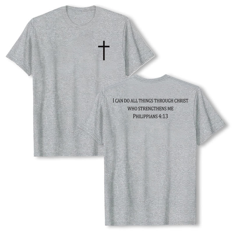 Christianartworkshop Classic Strength Promise Scripture Front & Back Printed Christian Premium Short Sleeve T-Shirt - Grey - 2XL - image 3