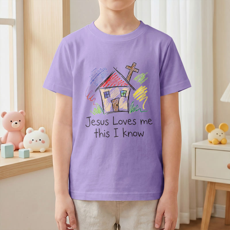 Christianartworkshop Jesus Loves Me This I Know Chapel Cross Kids Short Sleeve T-Shirt - image 4
