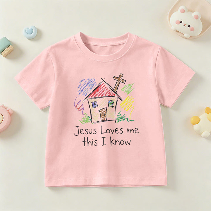 Christianartworkshop Jesus Loves Me This I Know Chapel Cross Kids Short Sleeve T-Shirt - Pink - US/UK/AU 14, EU170 - image 9