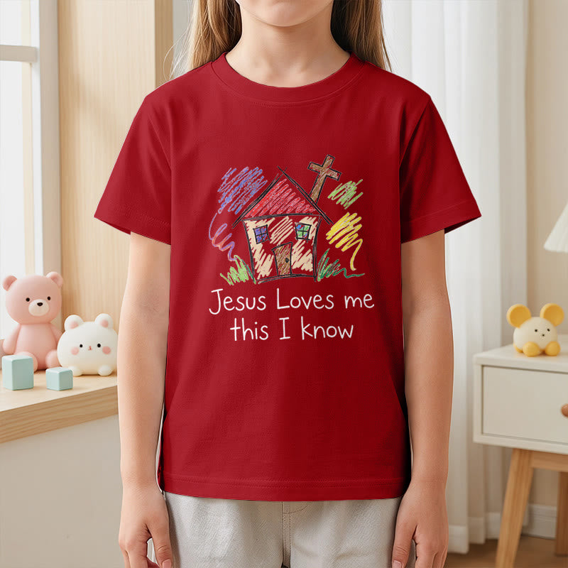 Christianartworkshop Jesus Loves Me This I Know Chapel Cross Kids Short Sleeve T-Shirt - image 8