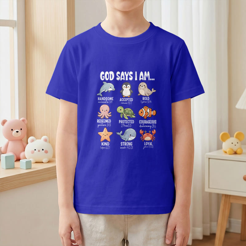 Christianartworkshop Relax Fit Whale Penguin Crab Print Faith Slogan Kids Short Sleeve T-Shirt - image 28