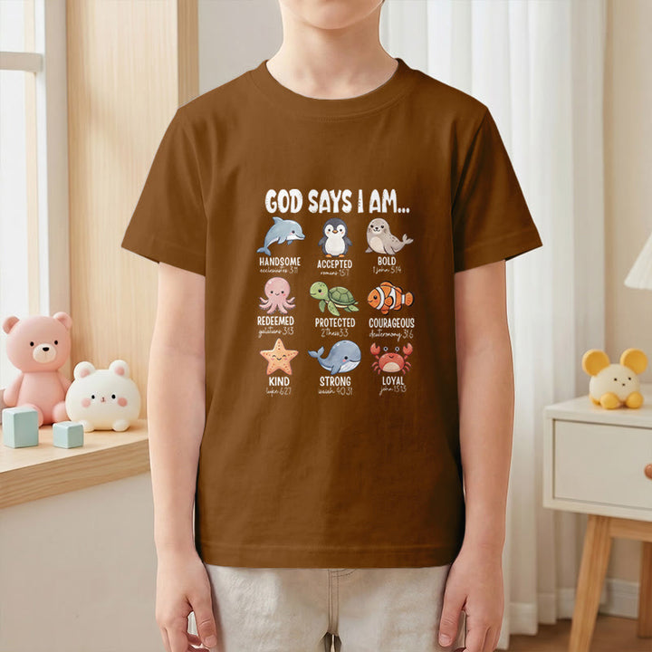 Christianartworkshop Relax Fit Whale Penguin Crab Print Faith Slogan Kids Short Sleeve T-Shirt - image 25
