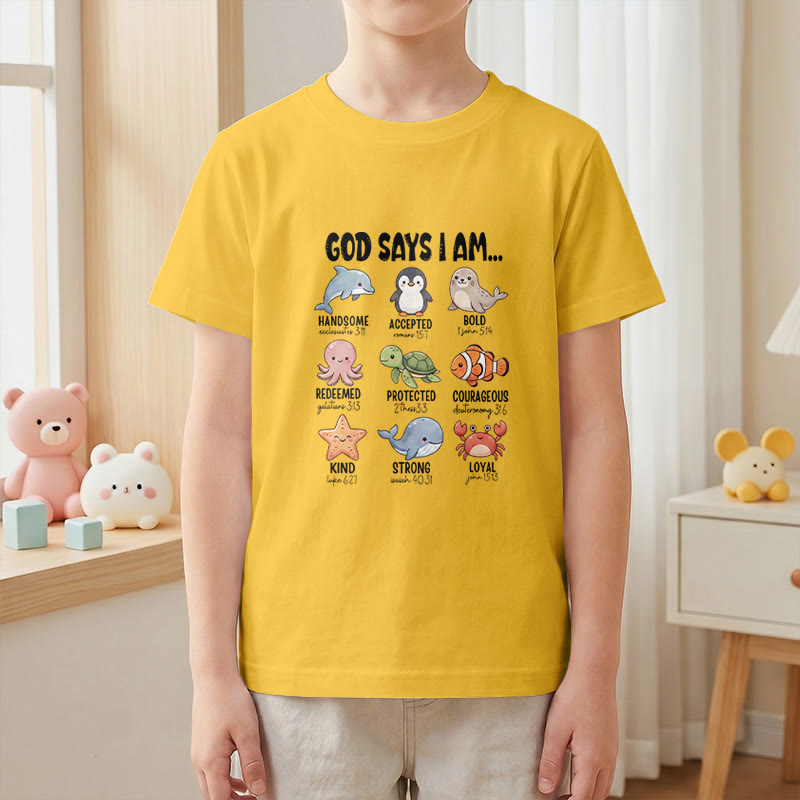 Christianartworkshop Relax Fit Whale Penguin Crab Print Faith Slogan Kids Short Sleeve T-Shirt - image 1