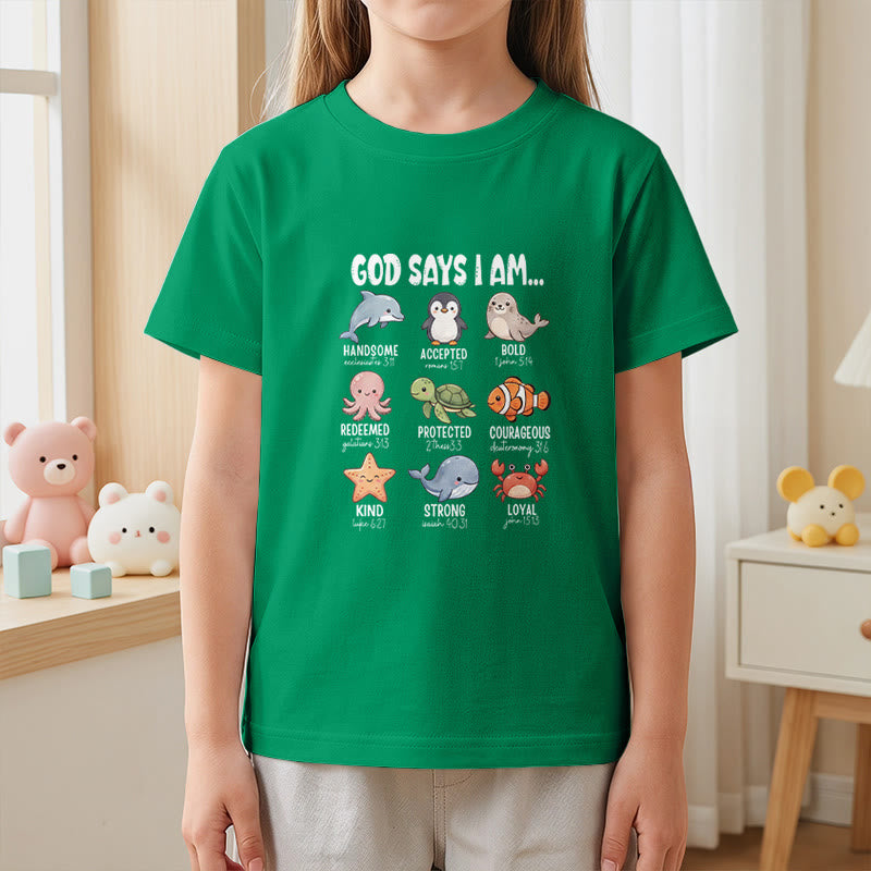Christianartworkshop Relax Fit Whale Penguin Crab Print Faith Slogan Kids Short Sleeve T-Shirt - image 20