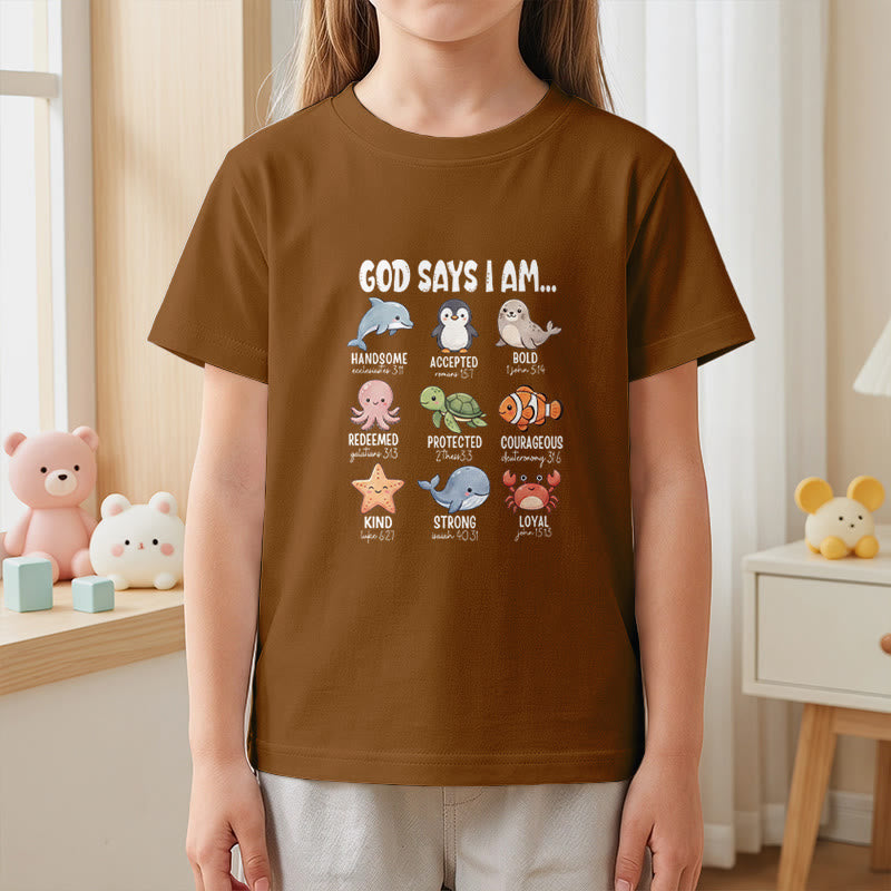 Christianartworkshop Relax Fit Whale Penguin Crab Print Faith Slogan Kids Short Sleeve T-Shirt - image 26