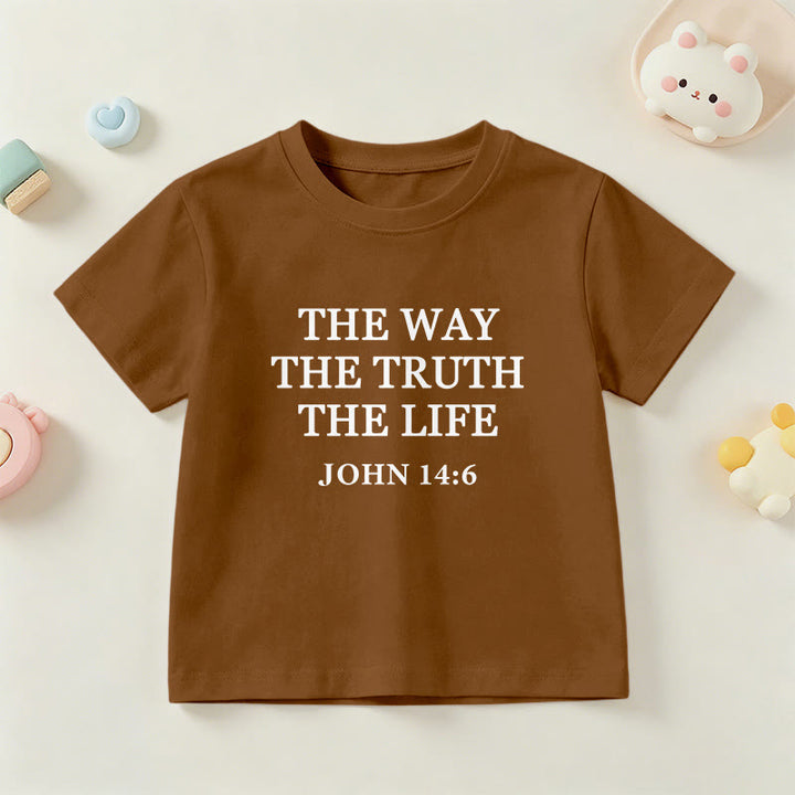 Christianartworkshop The Way The Truth The Life John 14:6 Classic Serif Text Kids Short Sleeve T-Shirt - Brown - US/UK/AU 14, EU170 - image 3