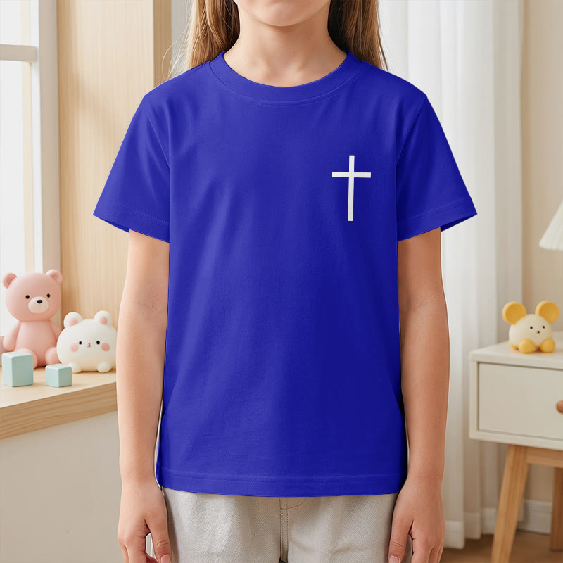Christianartworkshop Philippians 4:13 Front Chest Cross Back Gothic Font Scripture Kids Short Sleeve T-Shirt - image 86