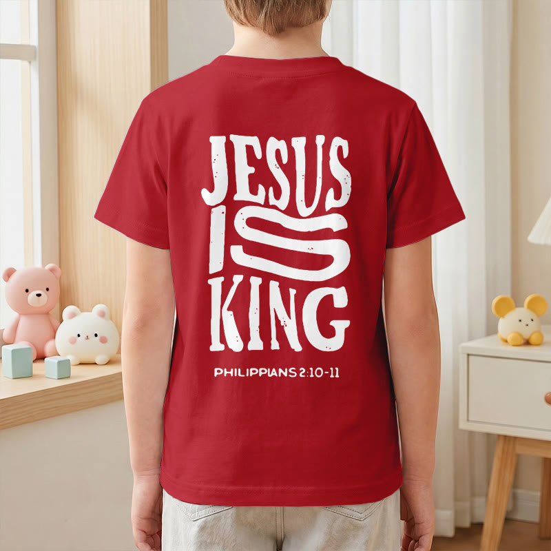 Christianartworkshop "Jesus Is King" Philippians 2:10-11 Distressed Bold Font Front Back Print Kids Short Sleeve T-Shirt - image 61