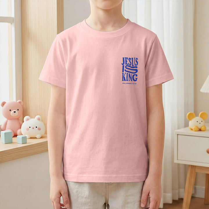Christianartworkshop "Jesus Is King" Philippians 2:10-11 Distressed Bold Font Front Back Print Kids Short Sleeve T-Shirt - image 67